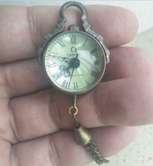 23mm CHINESE OLD BRASS GLASS Pocket Watch BALL Clock