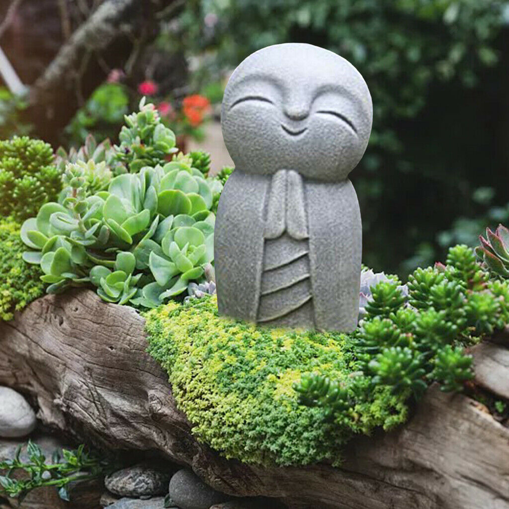 Garden Namaste Praying Volcanic Jizo Japanese Buddha Lucky Statue
