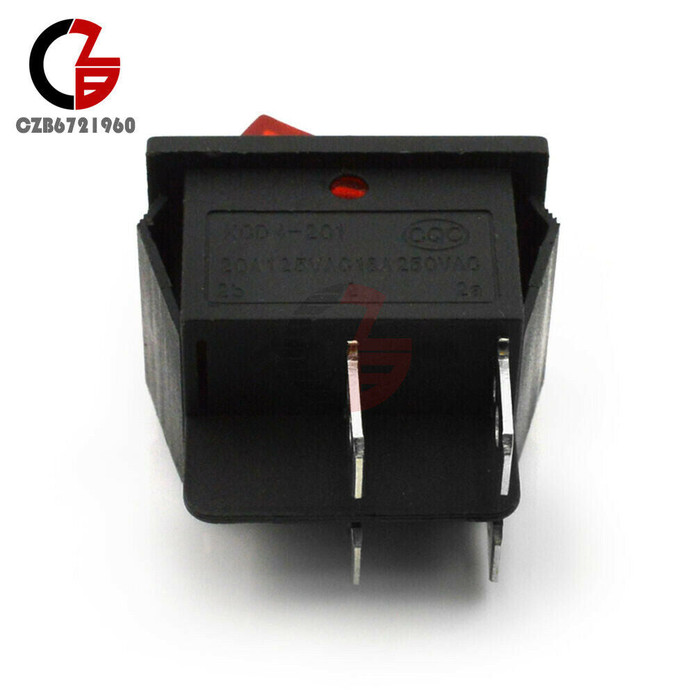 5PCS KCD4 Rocker Boat Switch DPST 4PIN Terminals ON/OFF 16A 250V W/ Red light