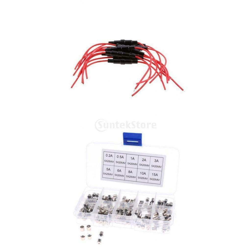 10 Practical AGC Fuse Holder Case In-Line Screw 100Pcs Glass Tube Fuses Kit