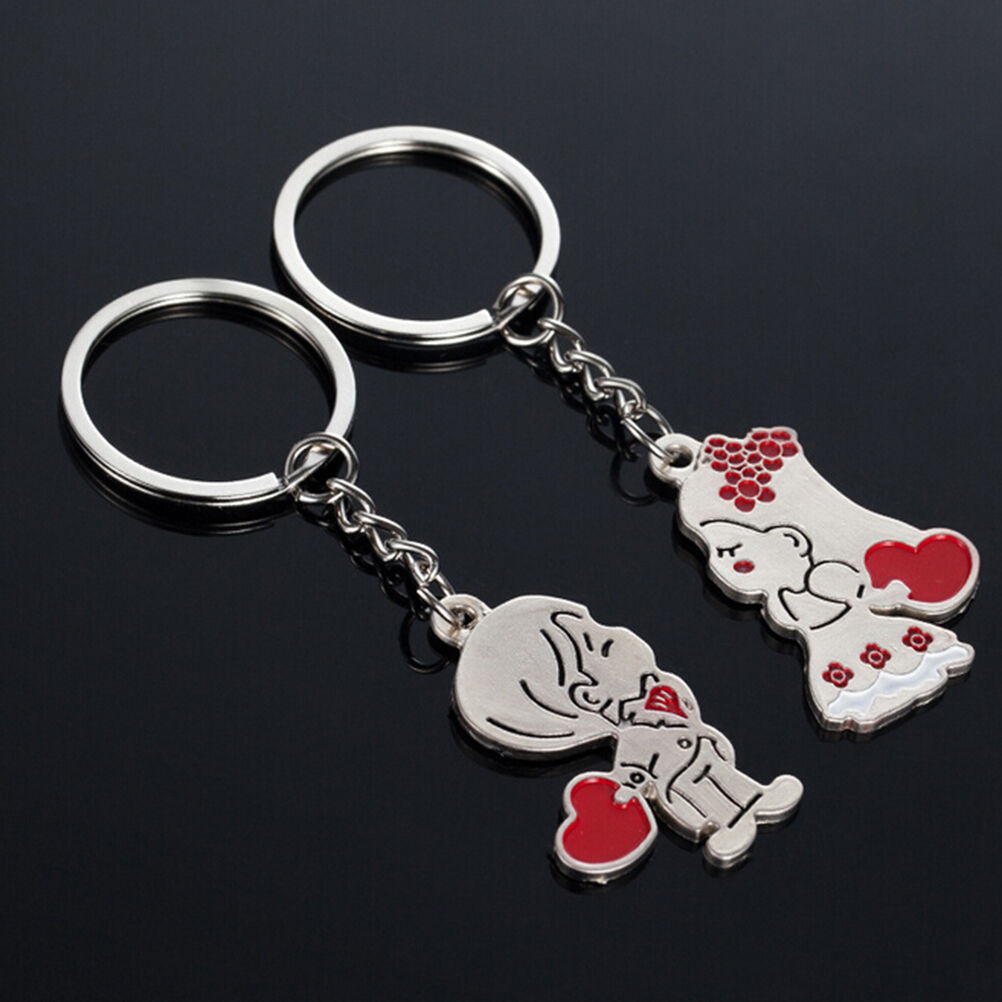 Couple Gift Key Ring Fob Metal Bride Groom Heart Love Keychain 1 Pair LJ J.l8