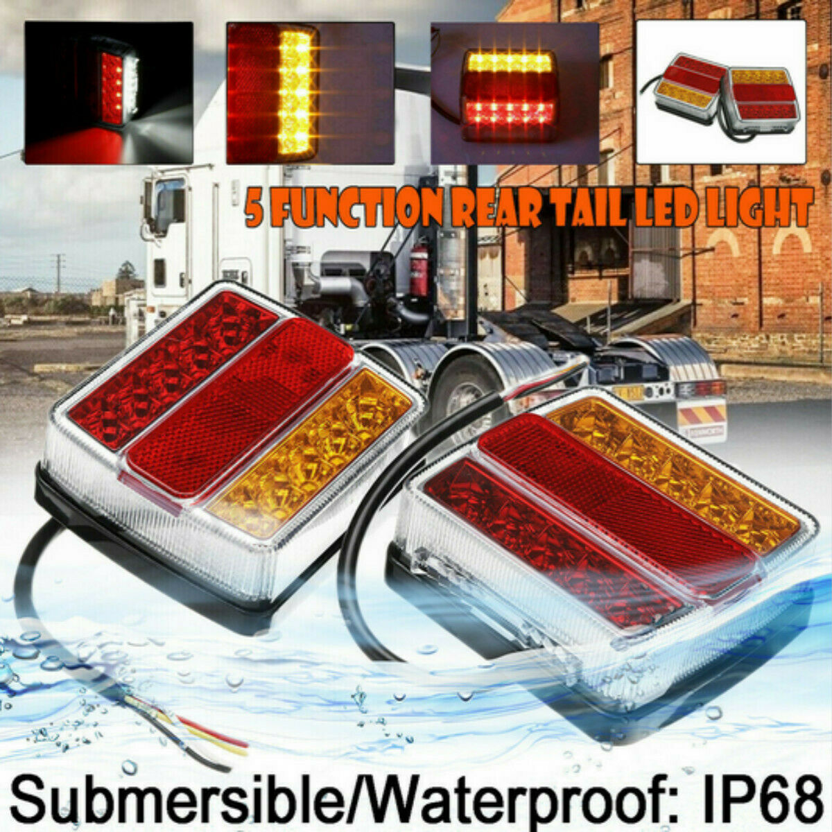 2x 16 LED Stop Tail Rear Light Lamp Waterproof Boat Truck Trailer Lorry 12V