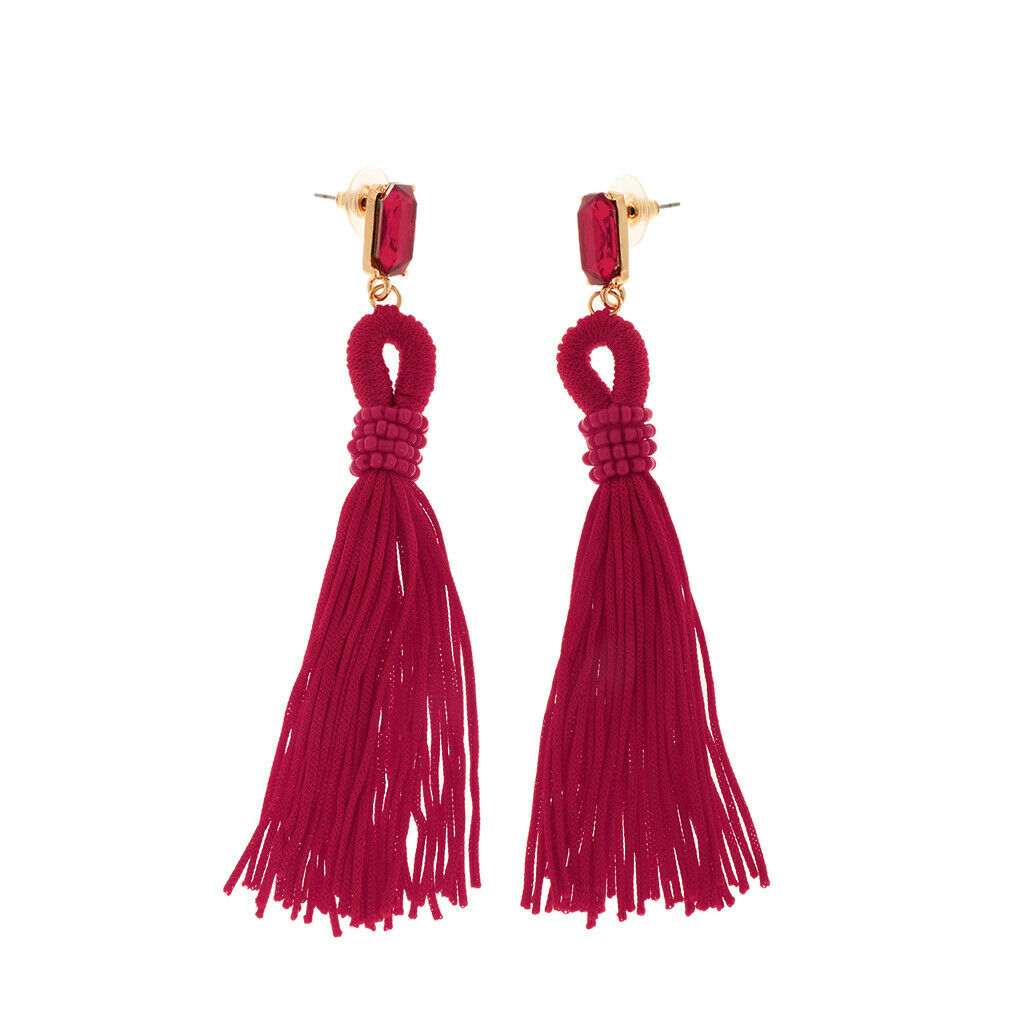 Fashion Women Party Jewellery Long Fringe Taasel Dangle Earrings Rose Red