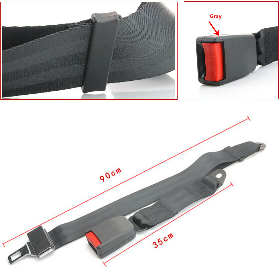 2 Point Gray Car Seat Safety Belt Longest Adjusted 125cm Strong Tensile Strength
