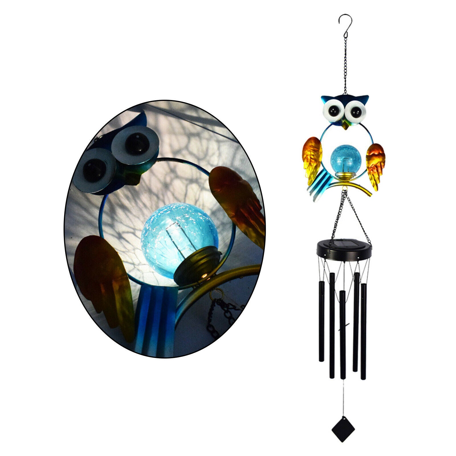 Romantic Owl Solar Powered Wind Chime Outdoor Yard Lawn Festival Decor Art