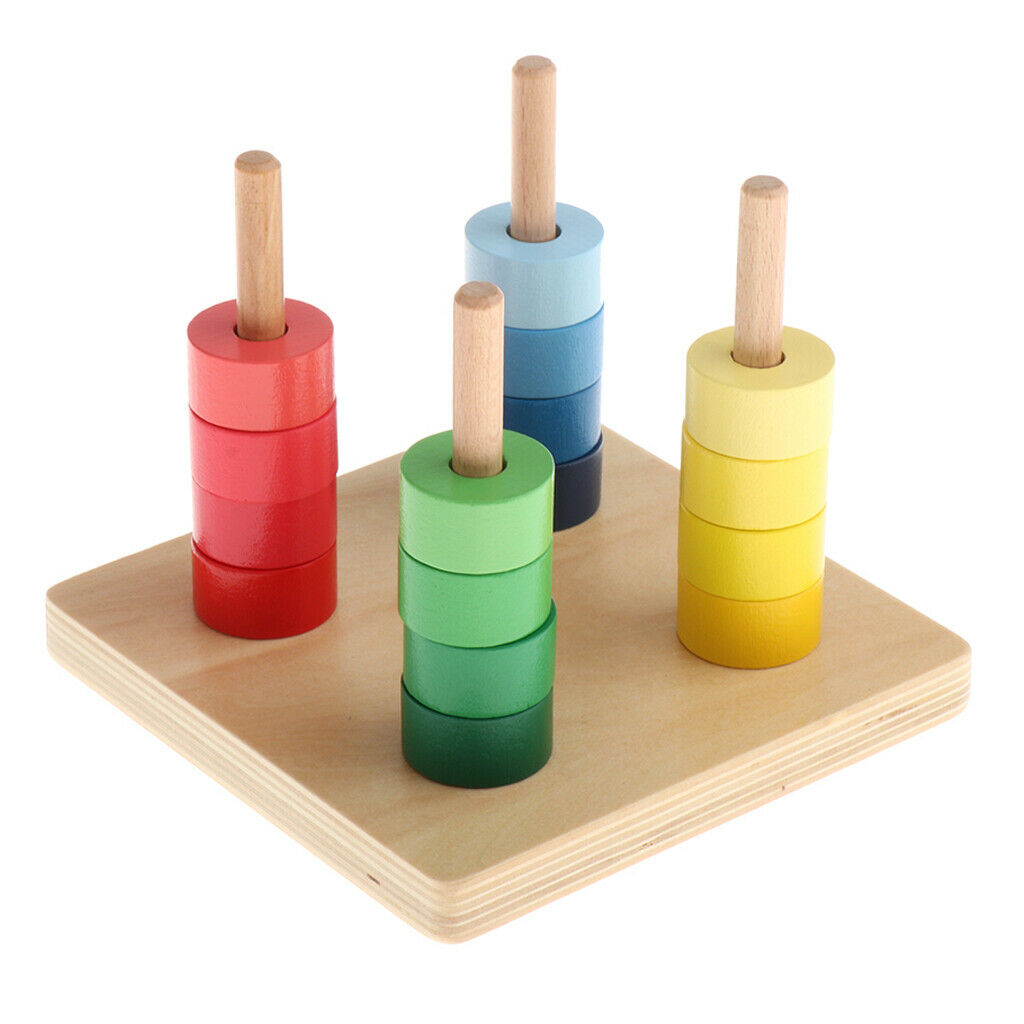 Wooden Colorful Montessori Discs on 4 Dowel Toys for Kid Teaching Aids
