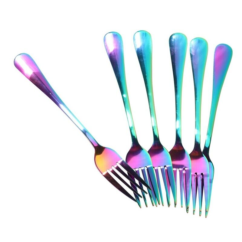 Stainless Steel Table Forks Set, 6Pcs Rainbow Color Stainless Steel Tableware K4