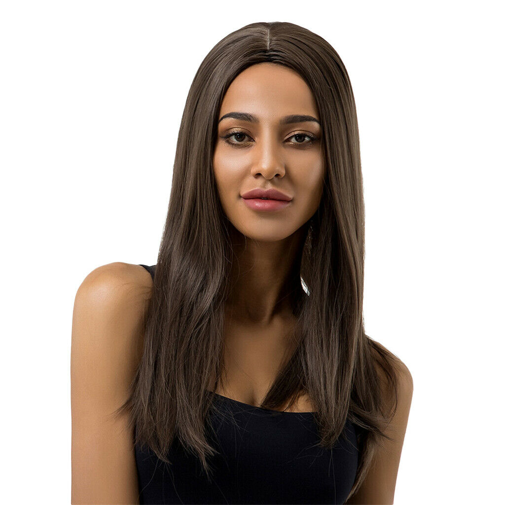 Women Long Straight Middle Part Wig Natural Synthetic Hair Heat Resistant