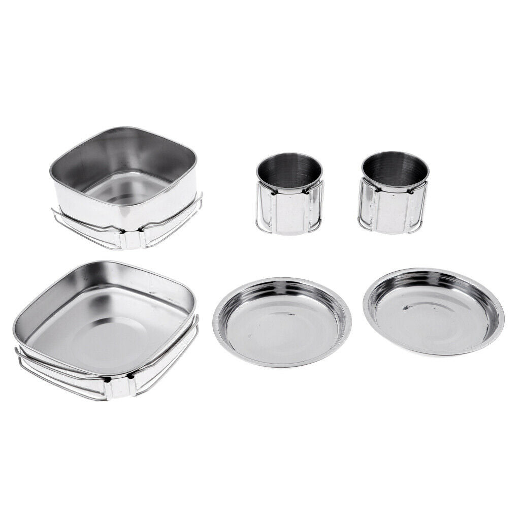 6Pcs Stainless Steel Foldable Pot Cookware Set Bowl Cooking Supplies Camp