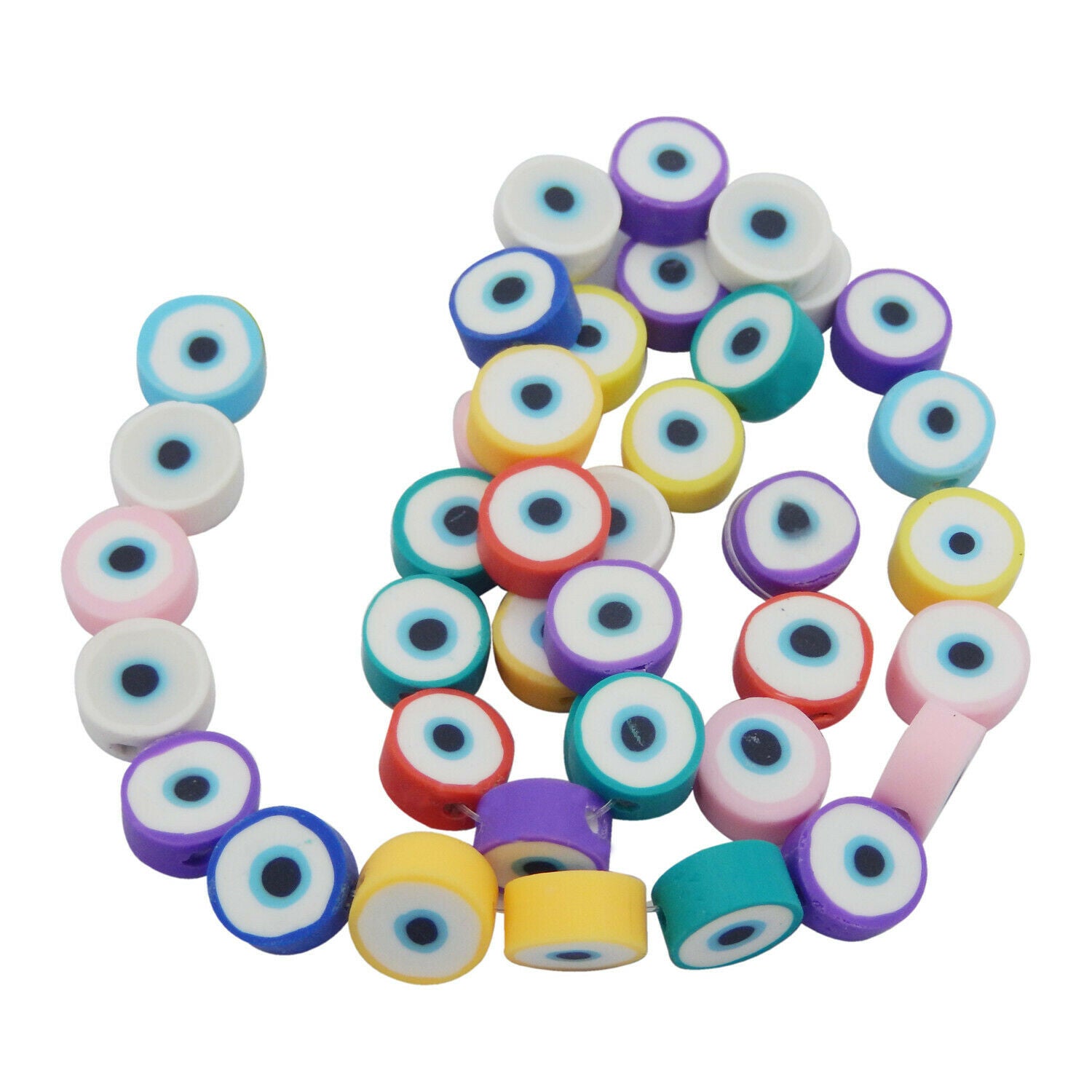 40 Assorted Round Polymer Clay Evil Eye Bead Bracelet Spacer Jewelry Craft 10mm