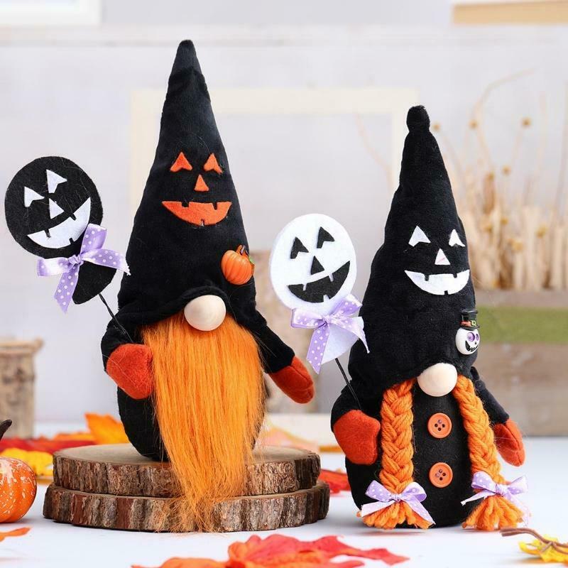 Set of 2 Halloween Gnomes Plush Decor Handmade Swedish Tomte Gnome Scandinavian
