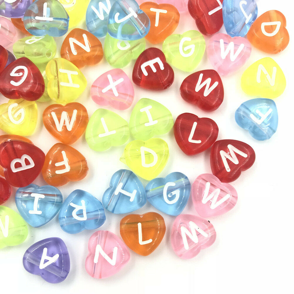 DIY 100PCS  Transparent Heart Mixed Acrylic Letter/ Alphabet Spacer Beads 11mm