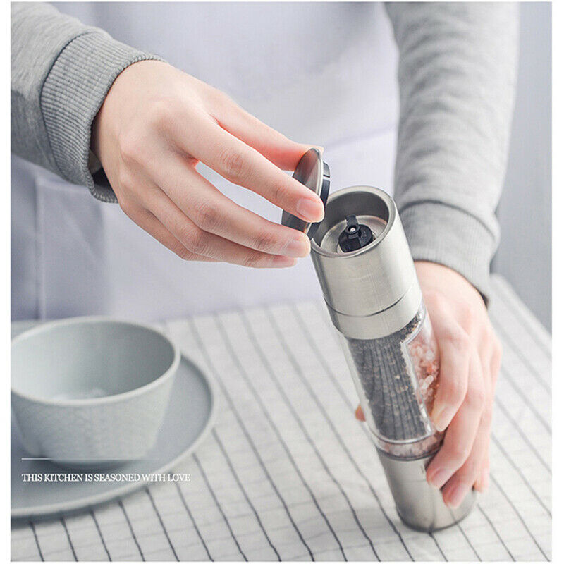 2 In 1 Stainless Steel Durable Salt Pepper Manual Mill Grinder Shaker Refilla DF
