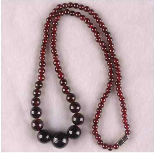5-12MM NATURAL GARNET GEMS ROUND BEADS NECKLACE 16.5"