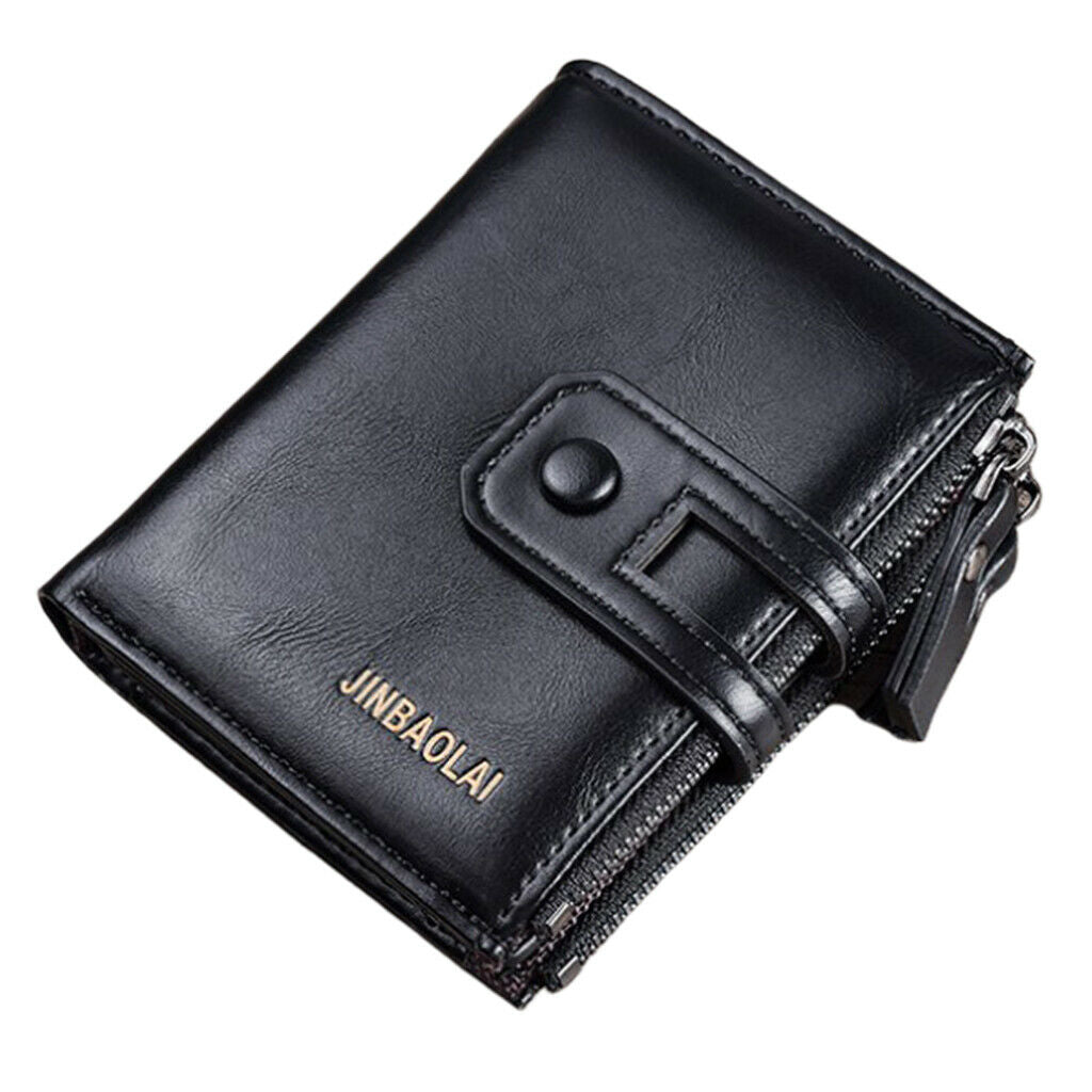 Leather men women wallet bifold credit card holder zipper