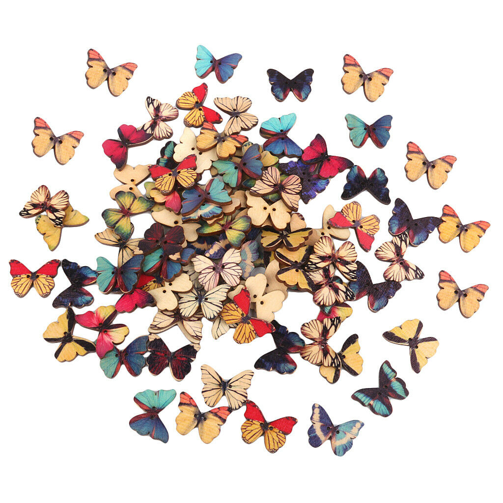 150Pcs 2 Holes Mixed Butterfly Wooden Button Sewing Scrapbooking DIY Craft