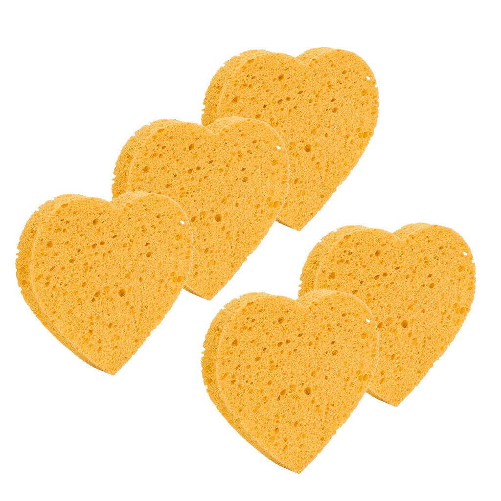 5x Heart Shaped Face Cleansing Sponge Washing Pad Makeup Removal Puff Yellow