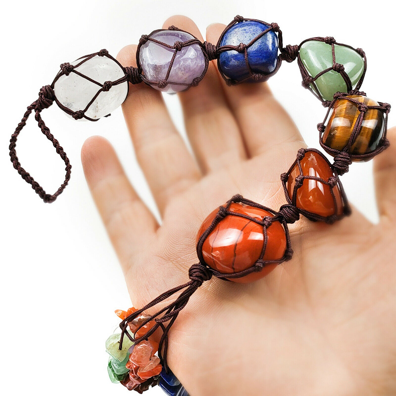 7 Chakra Hanging Ornament Quartz Tumbled Gemstones Yoga Meditation Car Decor