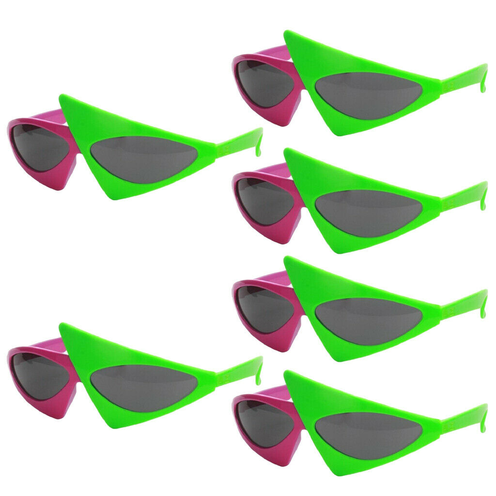 Set of 6 Piece Hot Pink and Green Color Asymmetrical Glasses,Novelty Funny