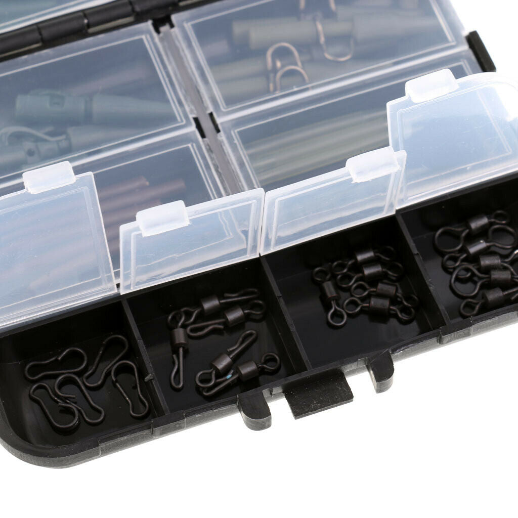Carp Fishing Tackle Box Lead Clips Hook Swivels Baiting Needles Terminal Rig