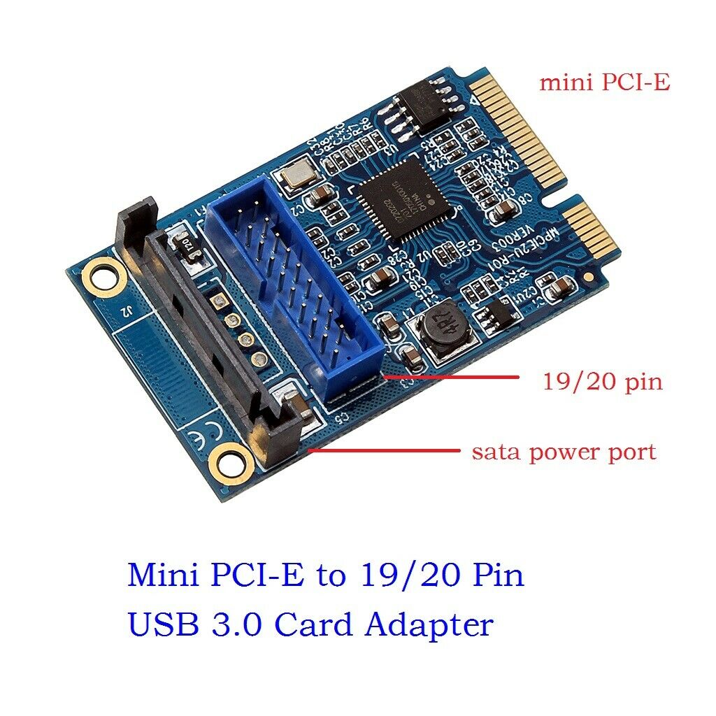 Mini PCIE PCI Express to Dual USB 3.0 ports 19pin 20pin Expansion Adapter Card