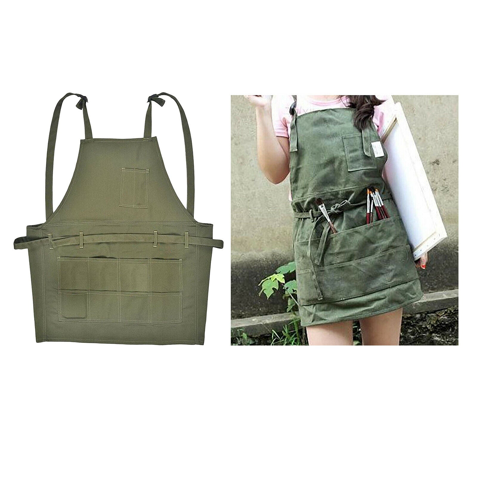 Canvas Bib Apron with Strap for Crafting Artist Teacher Chef Cook Painter