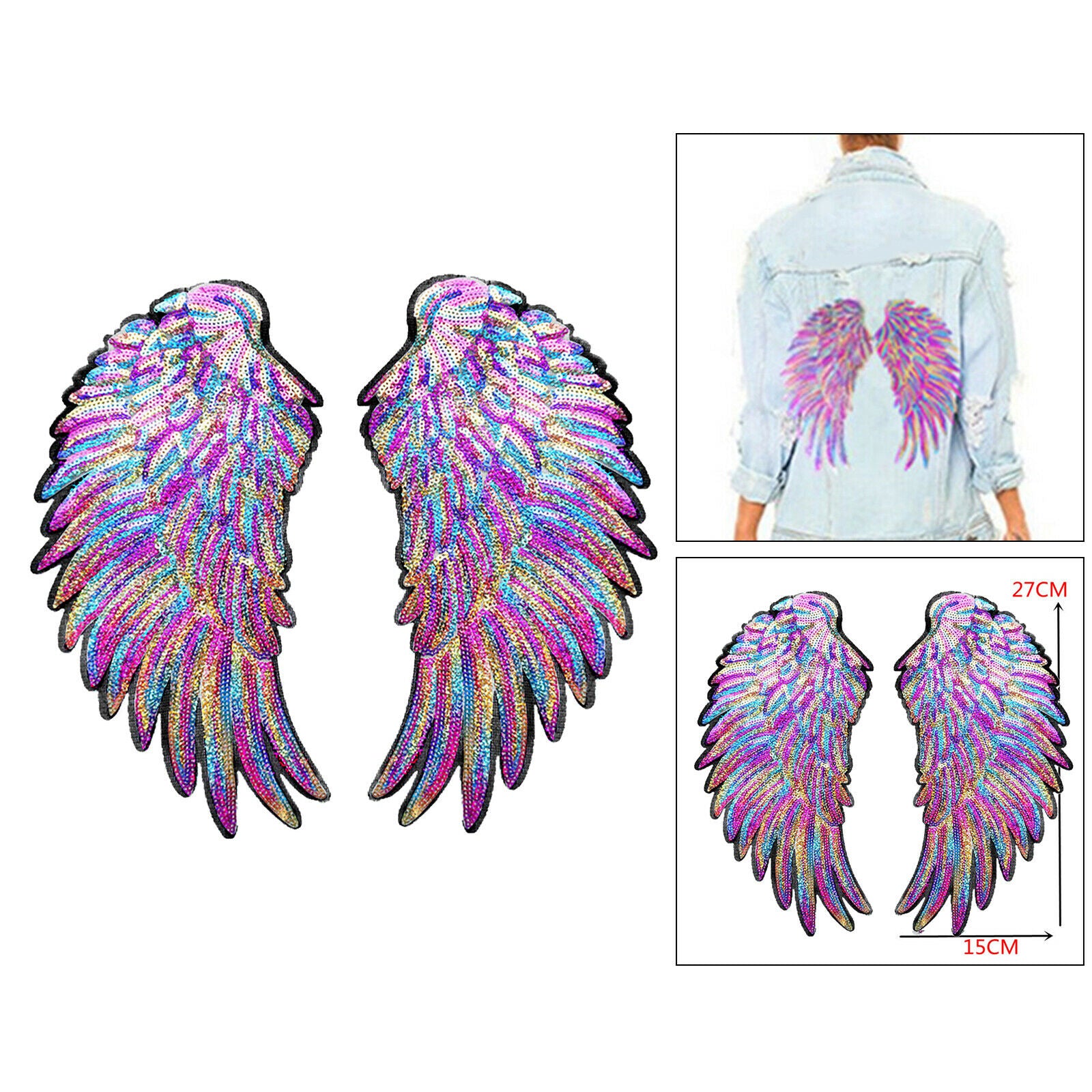Rainbow Feather Sequin Sew Iron on Patches Badges Applique Craft Decor