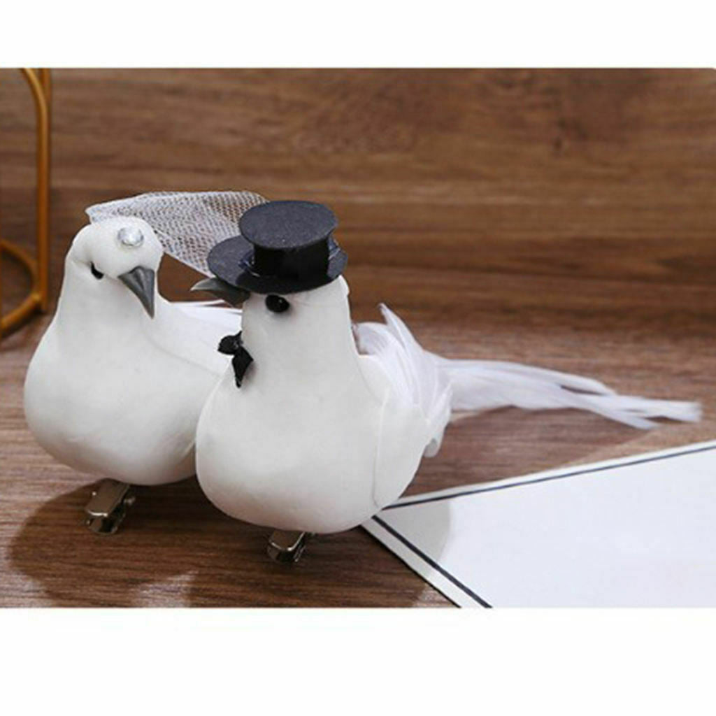 12Pcs Cute White Couple Dove Clip Modeling Decorative Wedding Ornaments