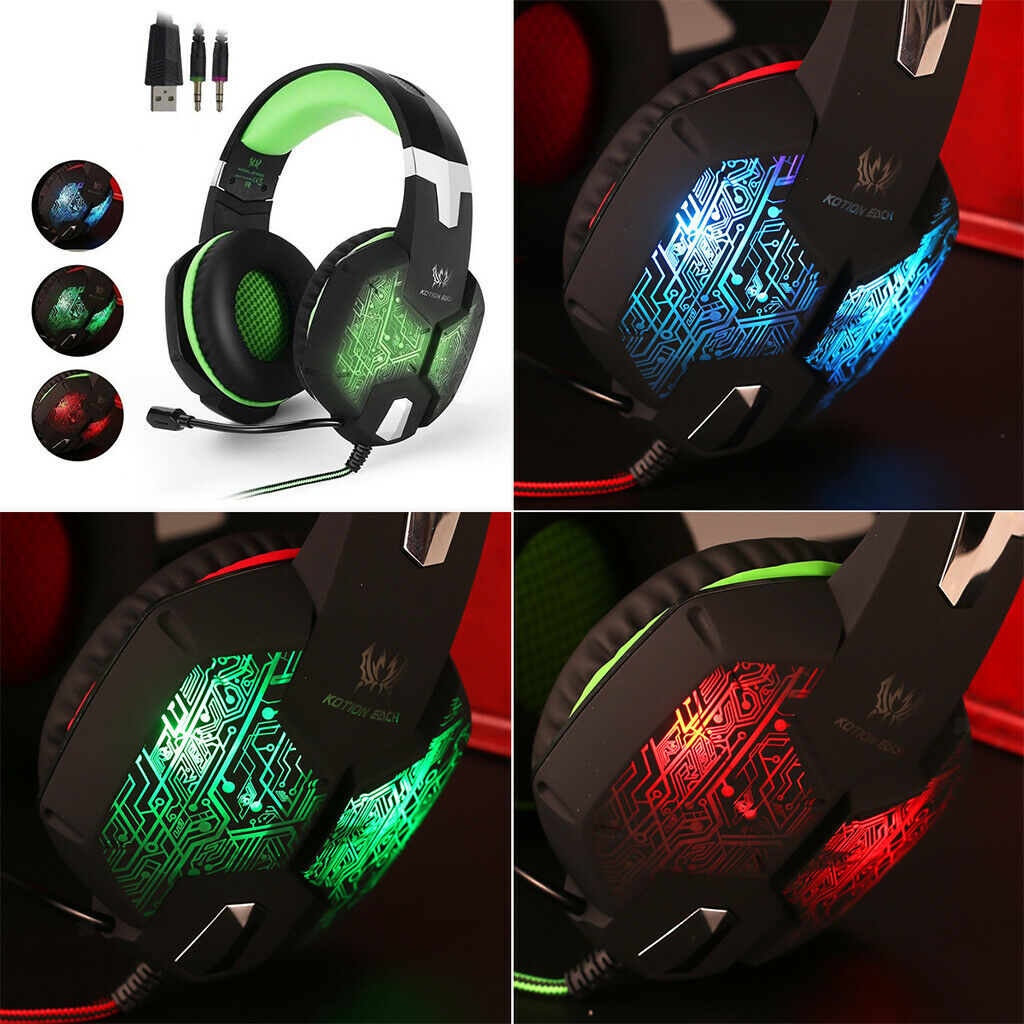 3.5mm PC Bass Stereo Headphones LED Light Gaming Headset Black and red