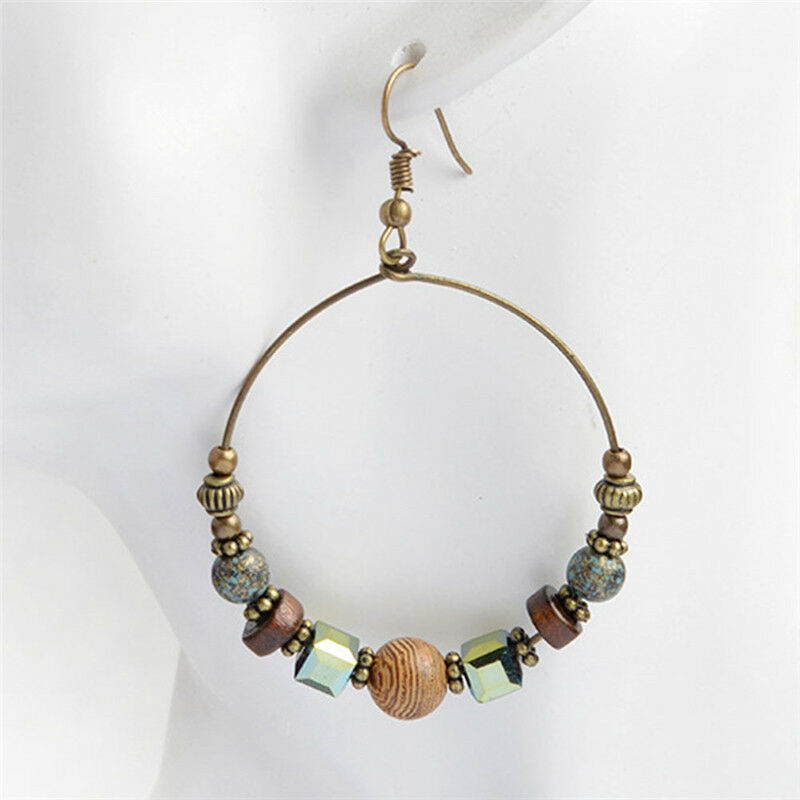 Bohemia Drop Dangle Earrings Ethnic Big Circle Crystal Beads Ear Stud Jewlery Qx