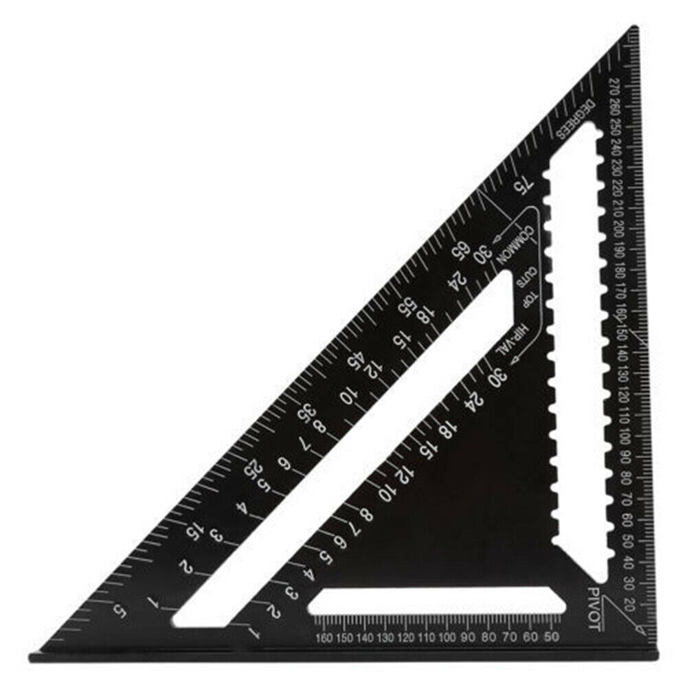Aluminum Alloy Rafter Square 12" Triangle Ruler Protractor Miter Framing
