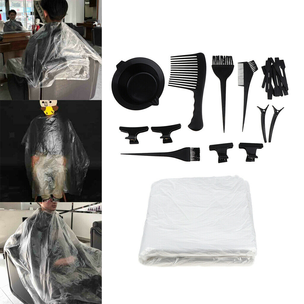 Barber Clear Cutting Cape Coloring Comb Mixing Bowl Hair Clips Kit Set