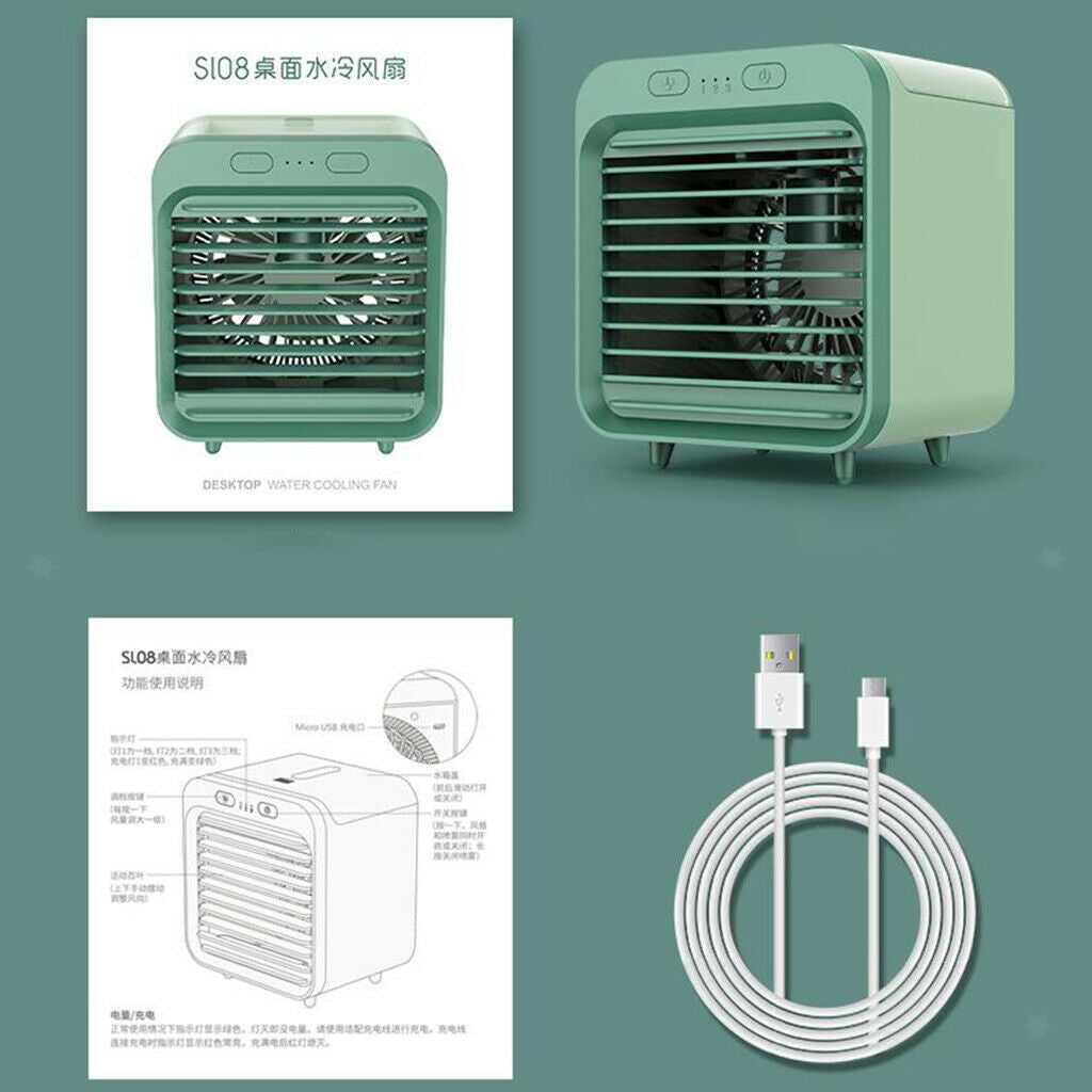 Portable Air Cooler Small Air Conditioner Desktop Bedroom USB Purifier Green