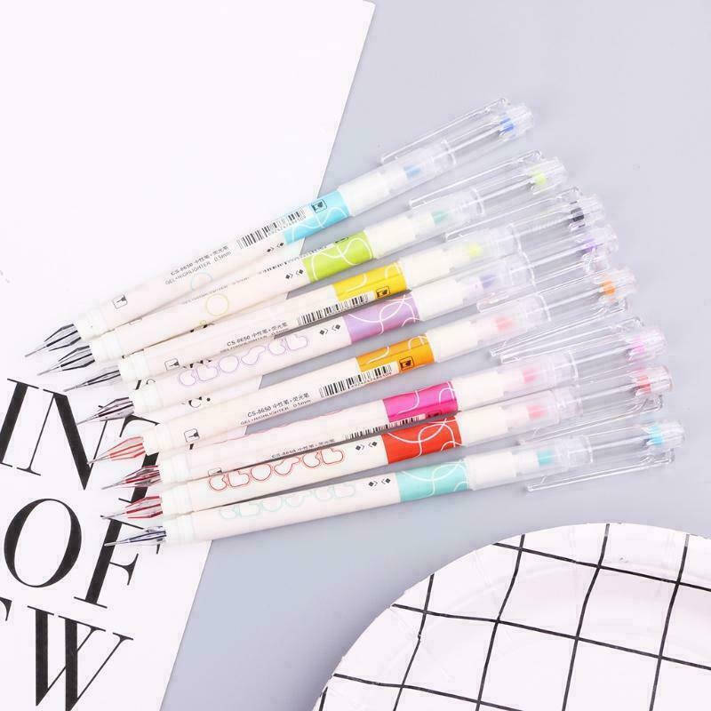 8Pcs Double Headed Drawing Mark Fluorescent Pen Cute Art Highlighter Stationer L