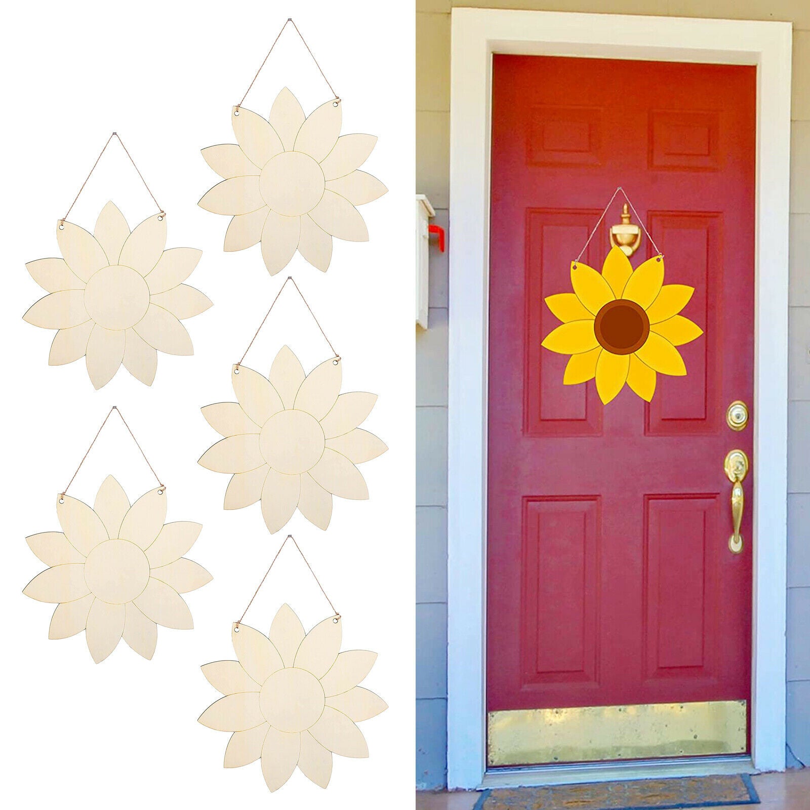 5 Pack Wooden Chip Slice Hanging Wood Pendant Decoration Wedding Window