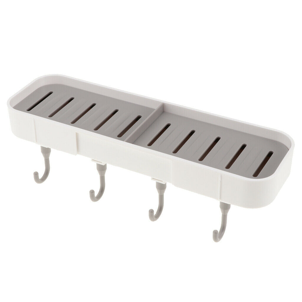 Adhesive Soap Dish Holder with 4 Pcs Hooks,11.0x3.1x1.2'' for Bathroom Kitchen