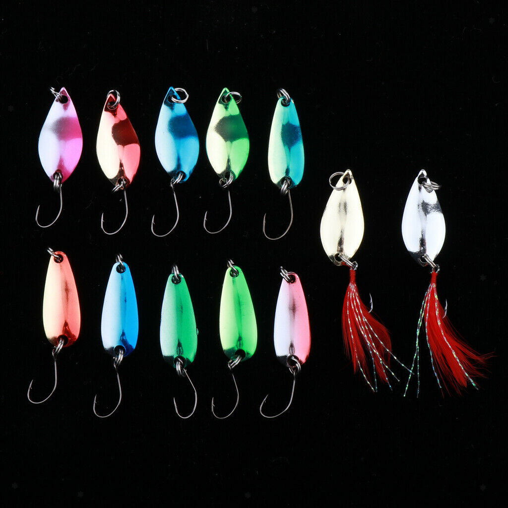12pcs Mixed Colors Metal Fishing Lures Spinners Spoons Baits for Bass Trout