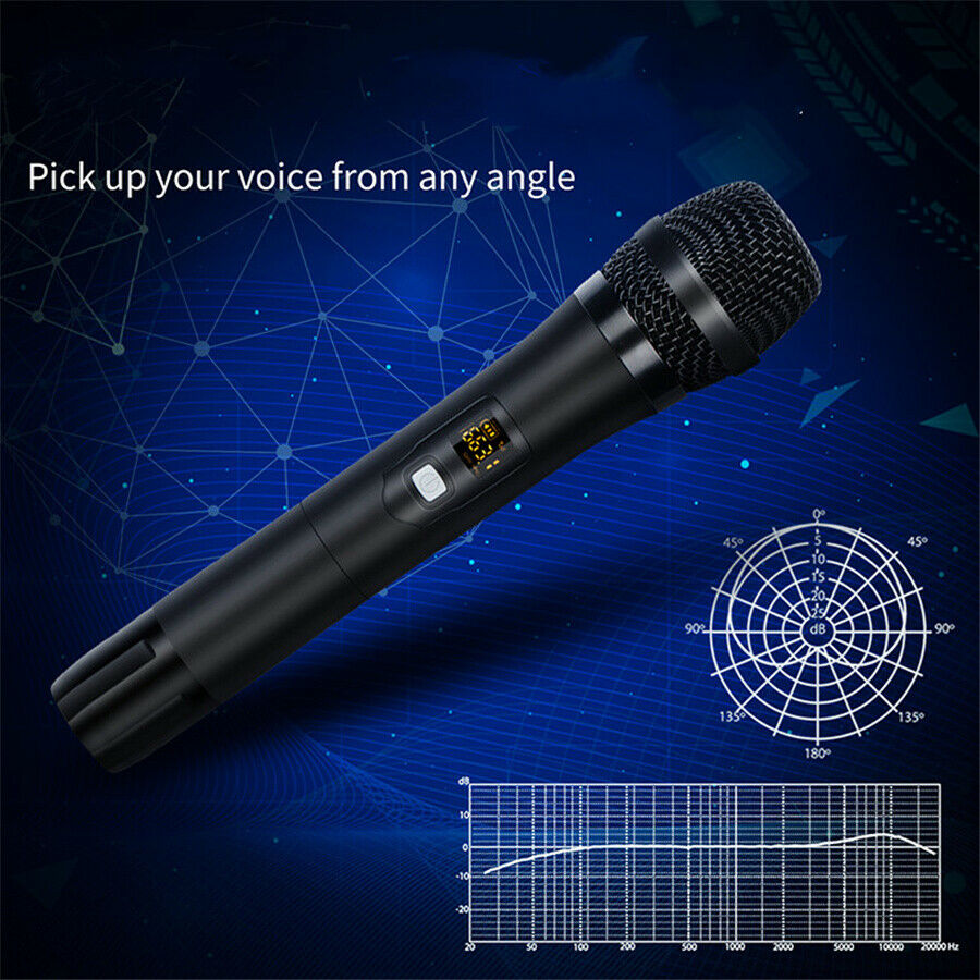 Wireless Microphone UHF Dynamic Karaoke Cordless Handheld Mic System w/ Receiver