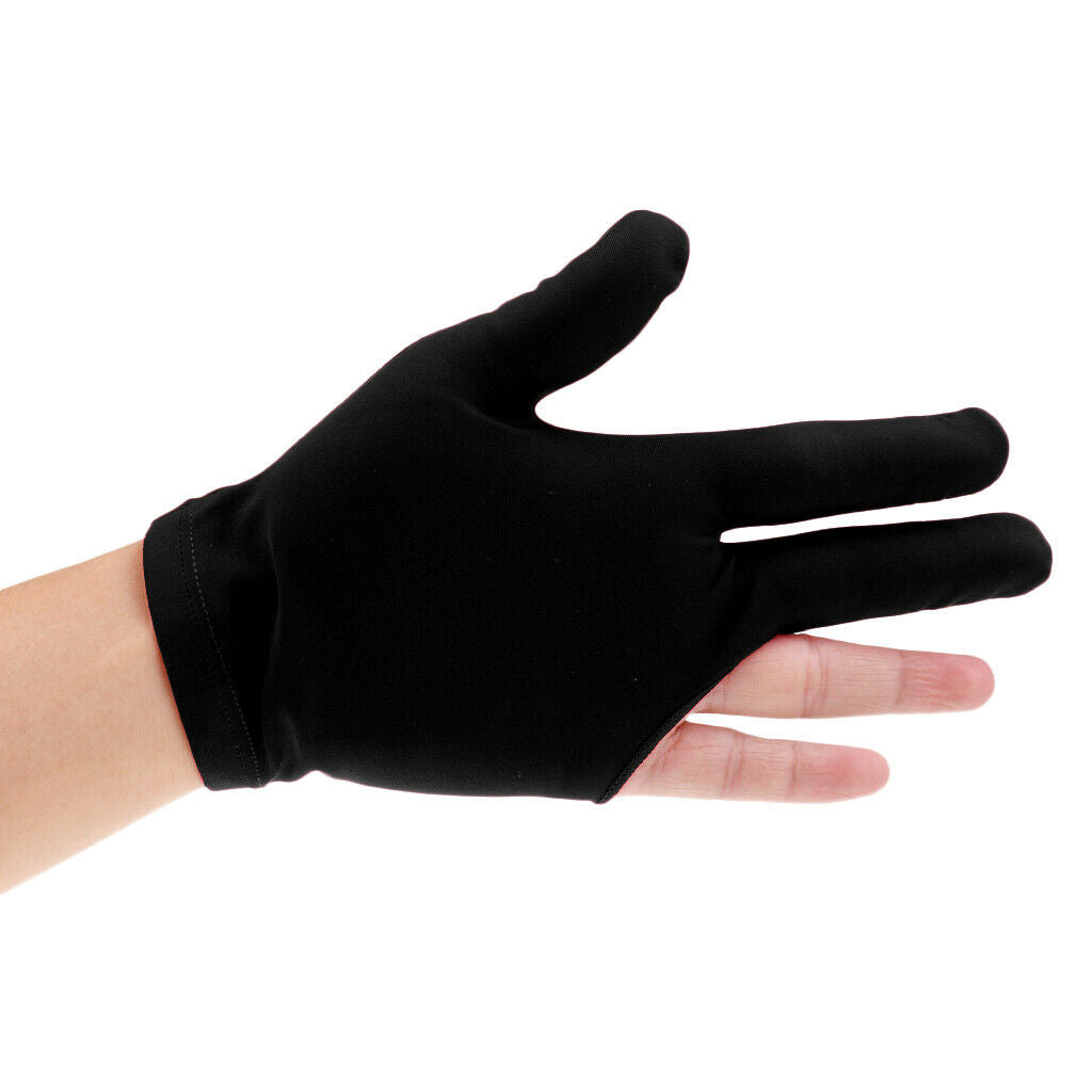 Spandex Snooker Billiard Pool Cue Glove Left Hand 3 Finger Accessory Black