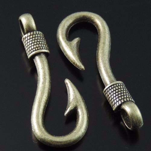 12pcs39555 Antiqued Bronze Alloy Fish Fishing Hooks Pendant Charms 36*13*3mm