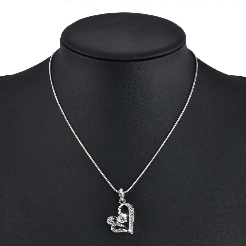 Women Rhinestone Love Heart Crystal Pendant Necklace Chain Jewelry Gift
