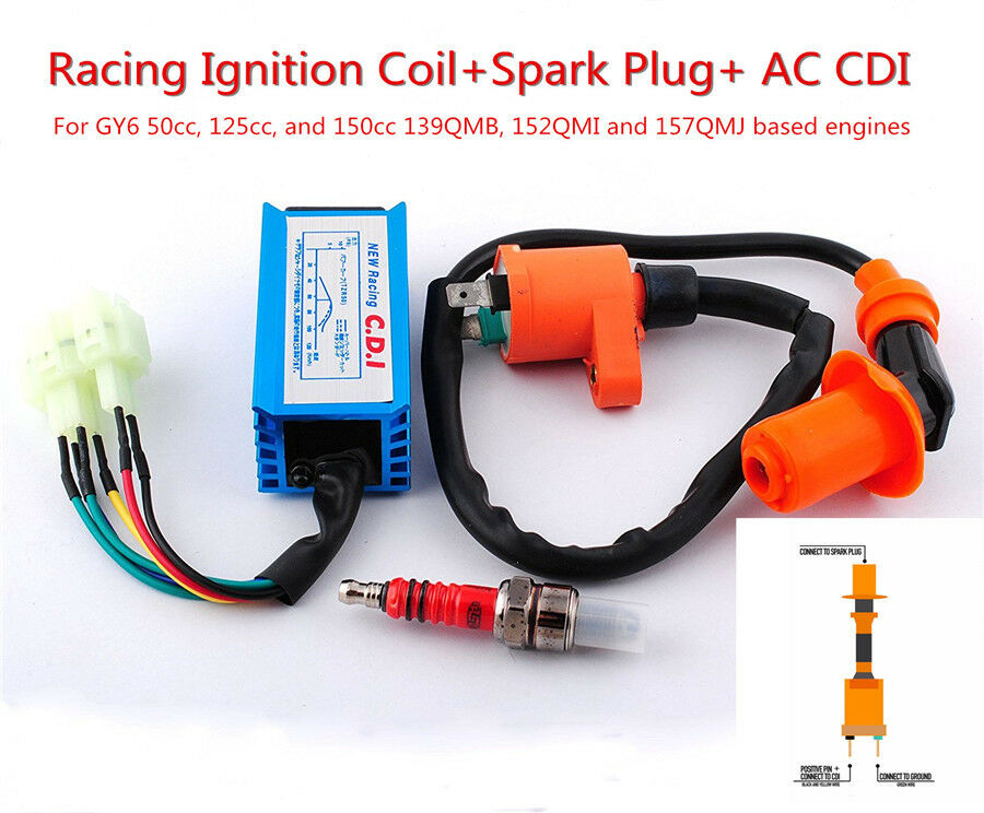 6 Pins Racing High Performance CDI +Ignition Coil+ Spark Plug for GY6 50cc-150cc
