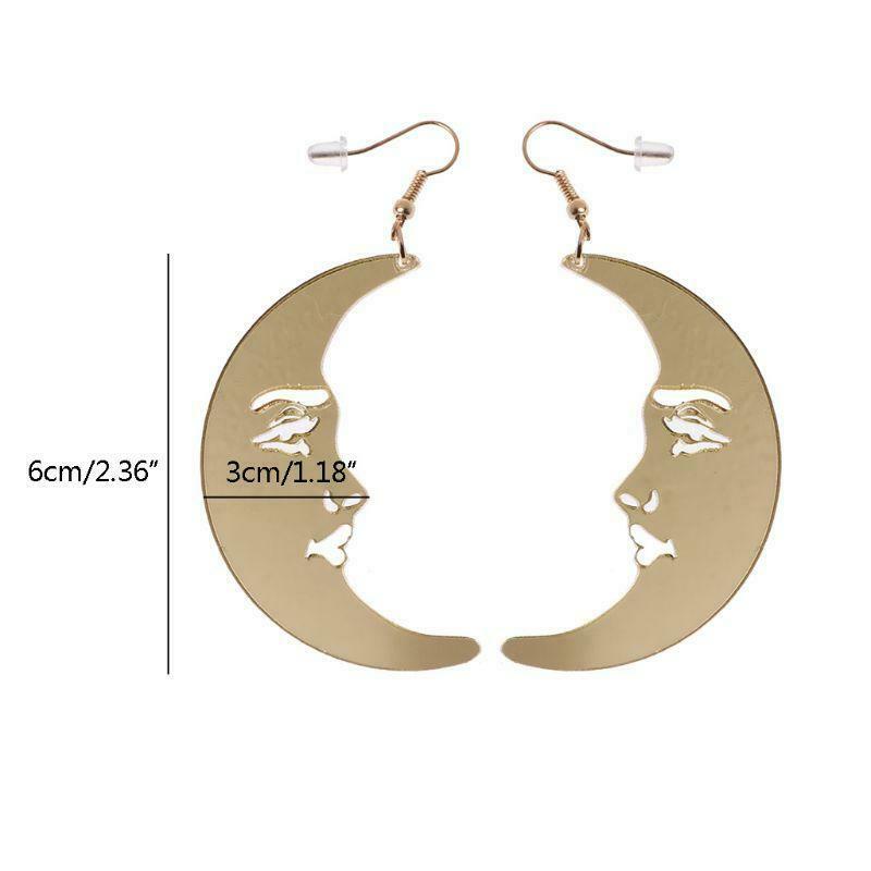 Mirror Acrylic Big Golden Moon Drop Earrings For Women Punk Exaggerated Jewelry