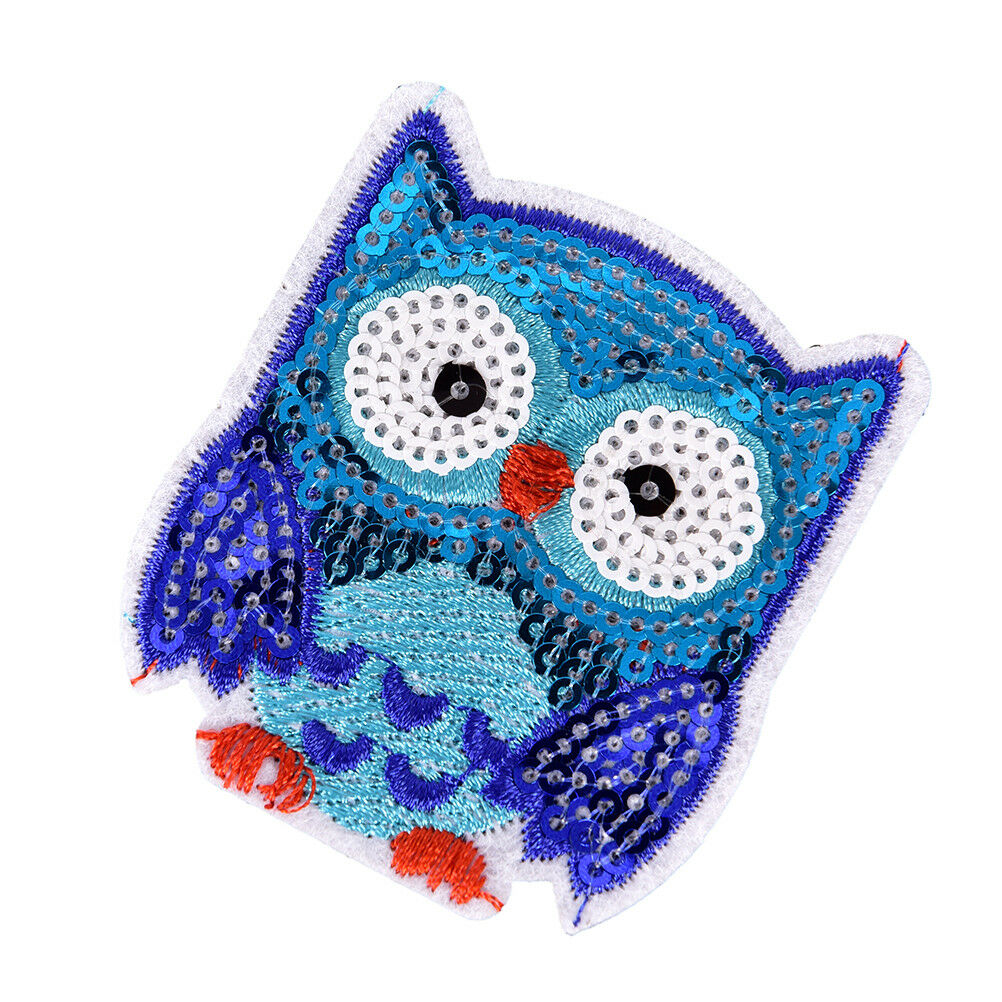 Owl Sequins Iron On Patches Sew-on Embroidered Patch Motif AppliqueBDor.Cl.l8