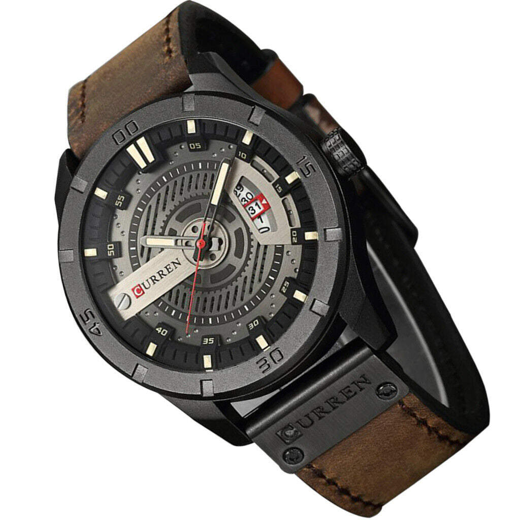 Men watch calendar watch waterproof business belt quartz watch Dark Brown