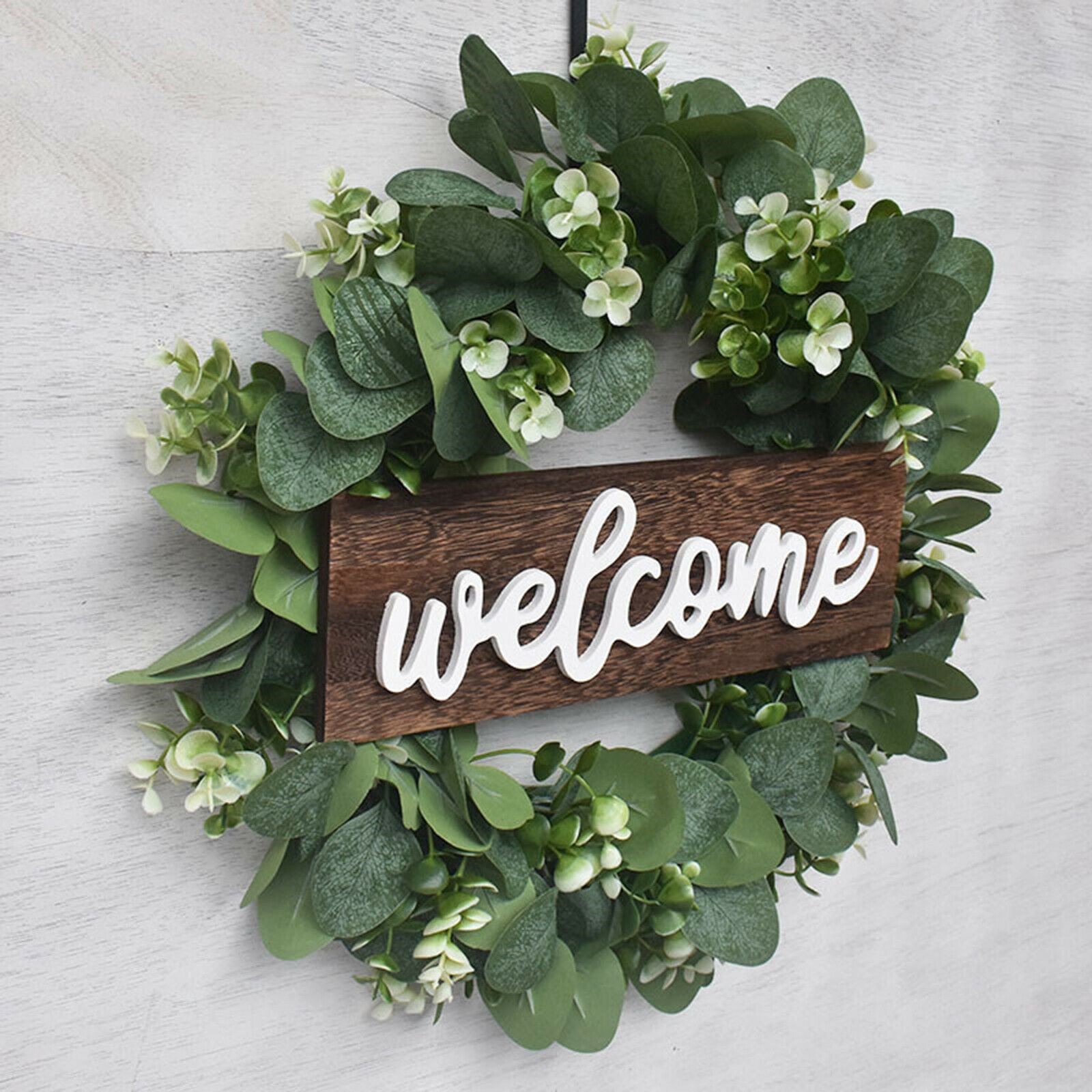 Welcone Wreath Green Leaves Spring Party Door Porch Window Wall Hanging