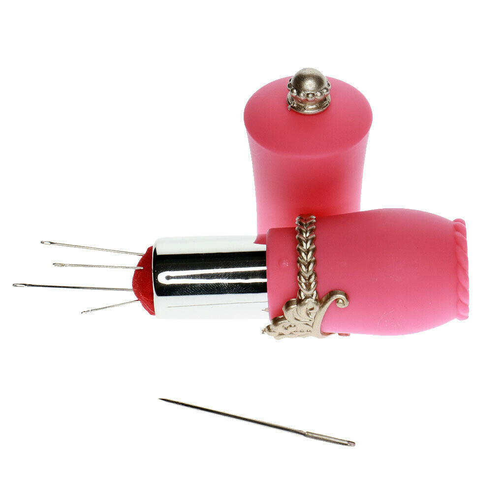 4x Lipstick Shape Needles Pillow Holder with 5pcs Sewing Needles