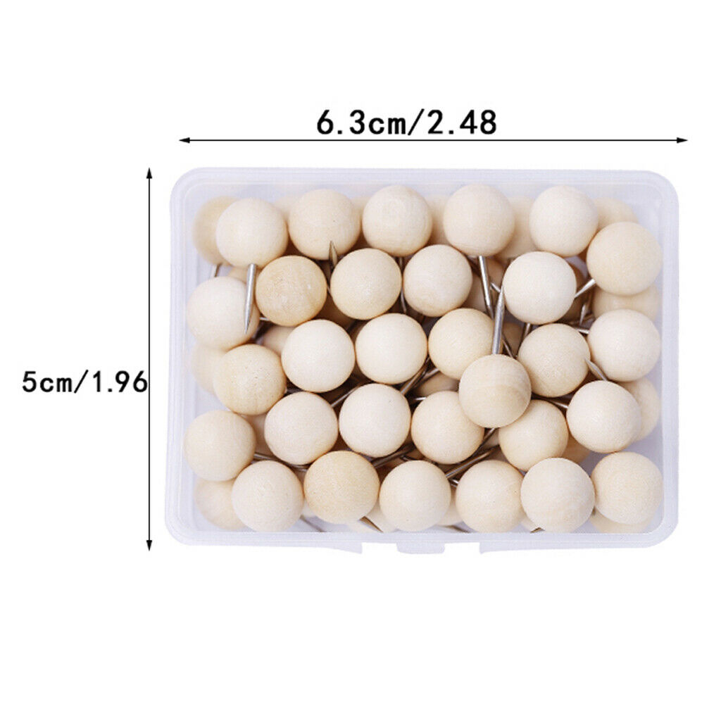 Pack of 60 Wood Head Push Pins, Decorative Thumb Tacks for Office Stationery