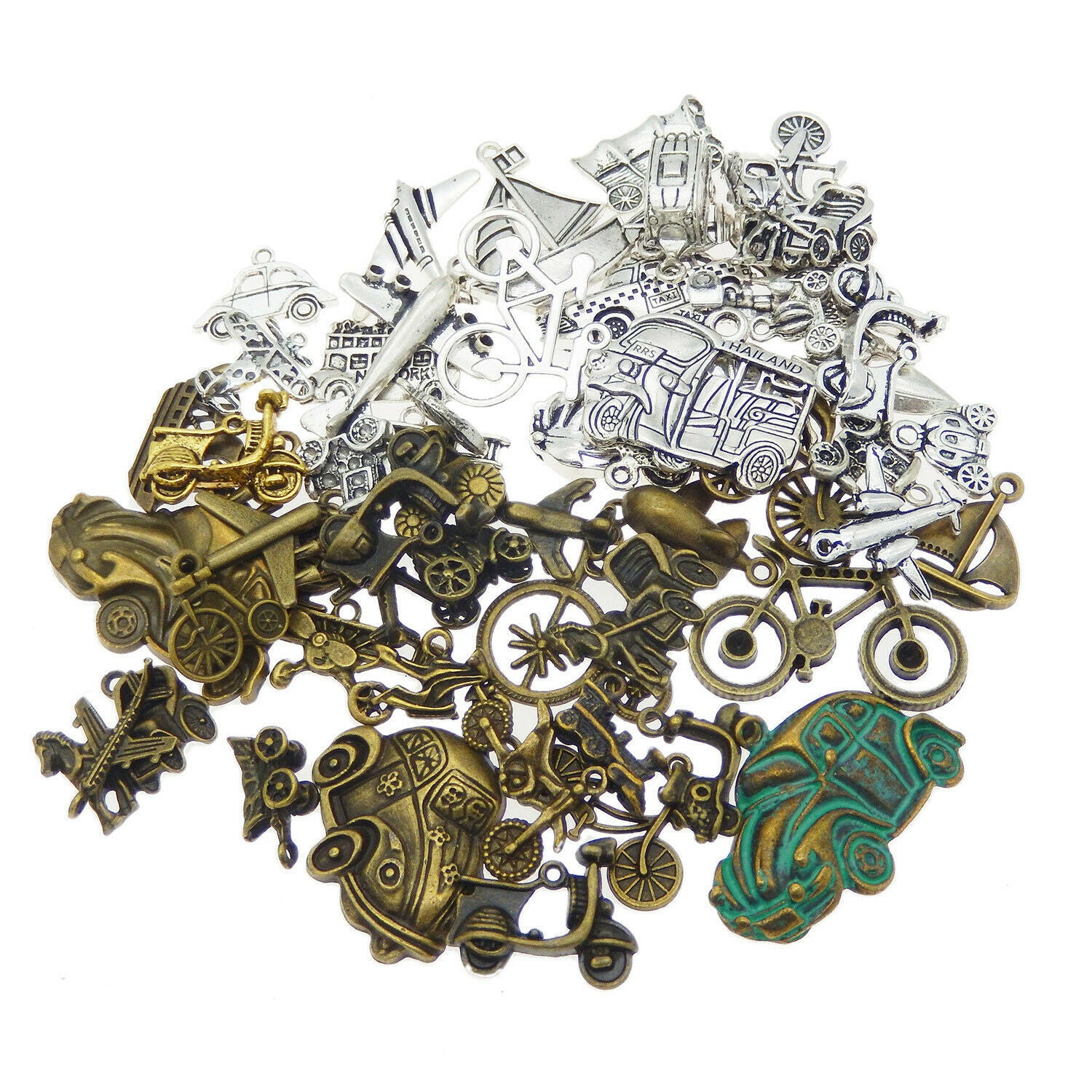 20 pcs Airplanes Boats Bicycles Buses Cars Motorcycles Vehicles Charms Pendants