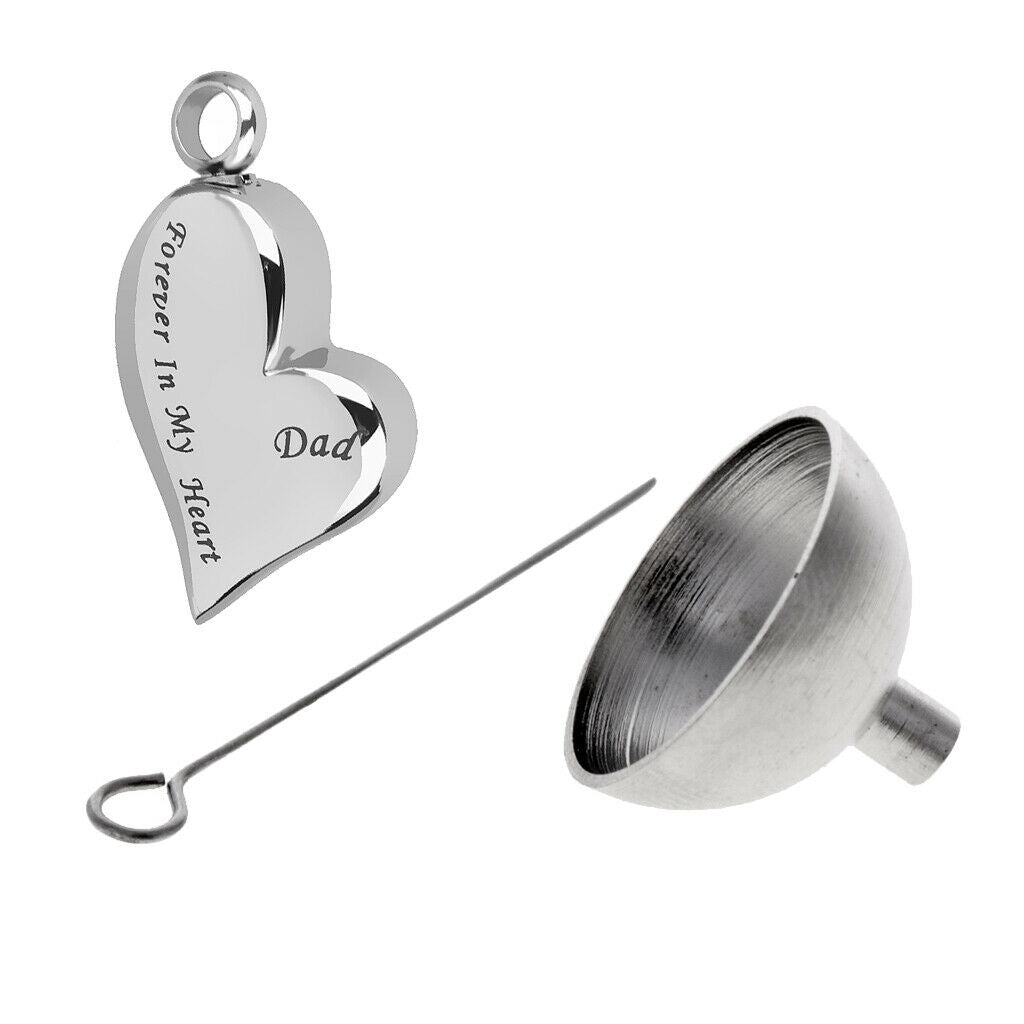 Stainless Steel Cremation Jewelry Ash Holder Heart Pendant With Funnel Kit